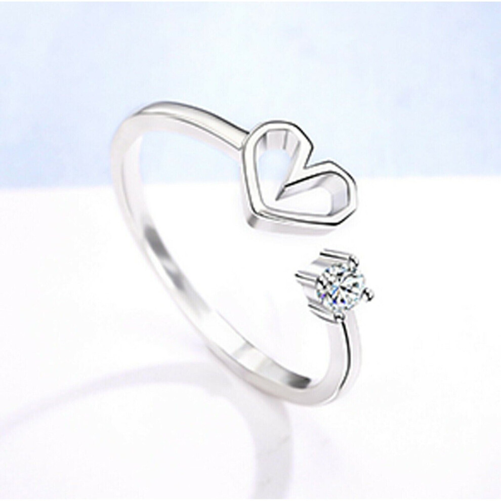 (Style 31- Heart Plain) 925 Sterling Silver CZ Adjustable Ring Jewellery Women Girls Band Finger Gift