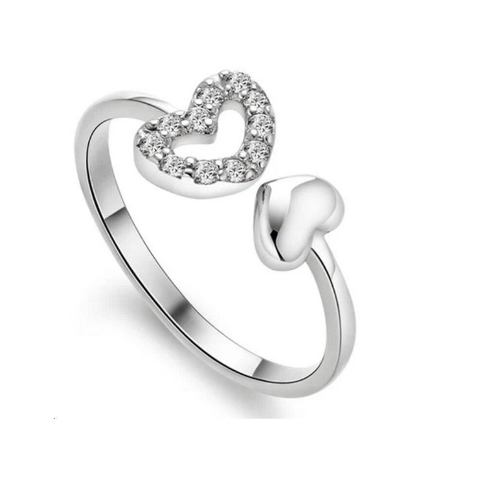 (Style 34- Heart Stoned) 925 Sterling Silver CZ Adjustable Ring Jewellery Women Girls Band Finger Gift