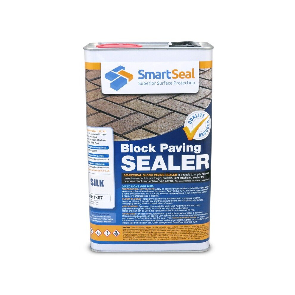 (5 Litres) Smartseal Block Paving Sealer, Silk Wet Look Finish, Strong Sand Hardener and Weed Inhibitor for Driveways and Patios