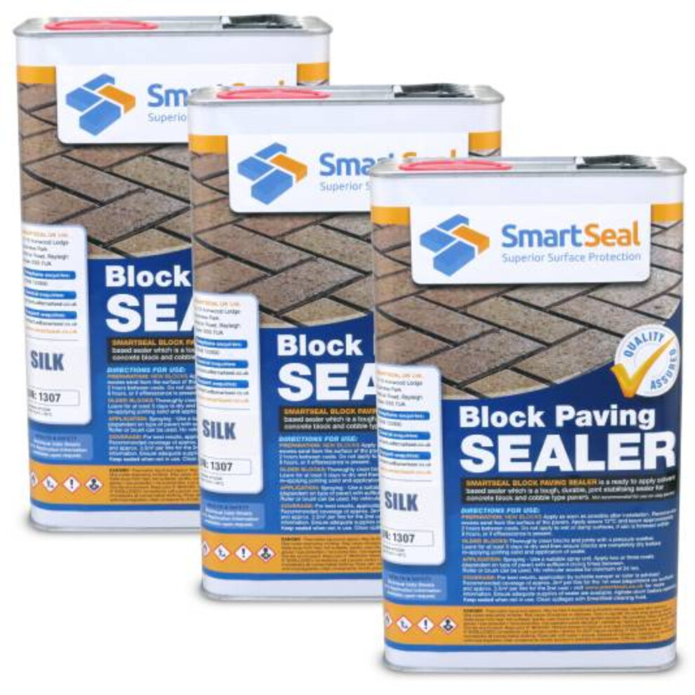 (3 x 5 Litres) Smartseal Block Paving Sealer, Silk Wet Look Finish, Strong Sand Hardener and Weed Inhibitor for Driveways and Patios