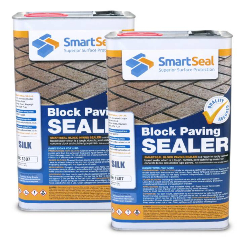 (2 x 5 Litres) Smartseal Block Paving Sealer, Silk Wet Look Finish, Strong Sand Hardener and Weed Inhibitor for Driveways and Patios
