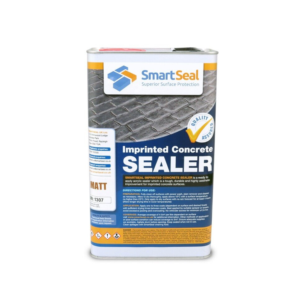 (5 Litres) Smartseal Imprinted Concrete Sealer, Matt Finish, Driveway and Patio Sealer, Outdoor Concrete Sealer for Stamped Concrete