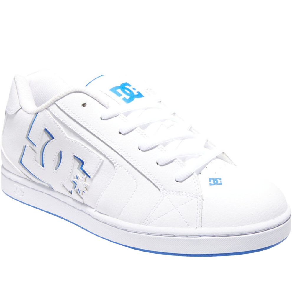 (UK 9.5, White/Blue) DC Shoes Mens Net Leather Low Rise Skateboarding Trainers Sneakers Shoes