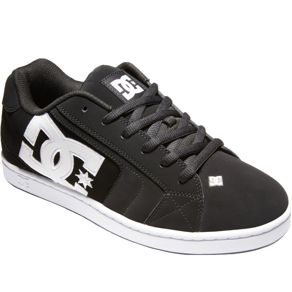 (UK 9.5, Black/White) DC Shoes Mens Net Leather Low Rise Skateboarding Trainers Sneakers Shoes