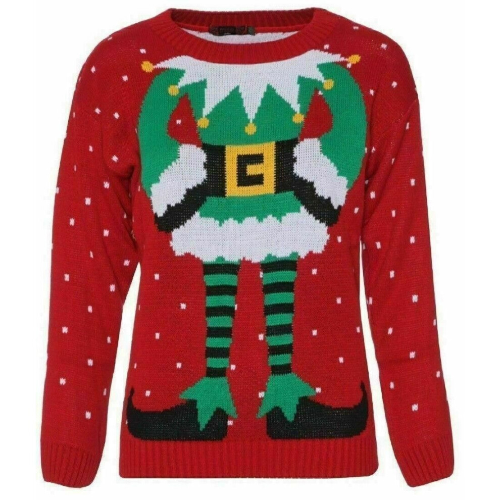 (Red, XL  (UK 16-18)) Unisex Women Men Ladies XMAS "ELF Joker Novelty Prints Christmas Jumper Sweater