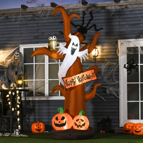 Homcom HOMCOM 2.7m Halloween Inflatable Tree with Ghost and Pumpkin Lighted Decoration 1