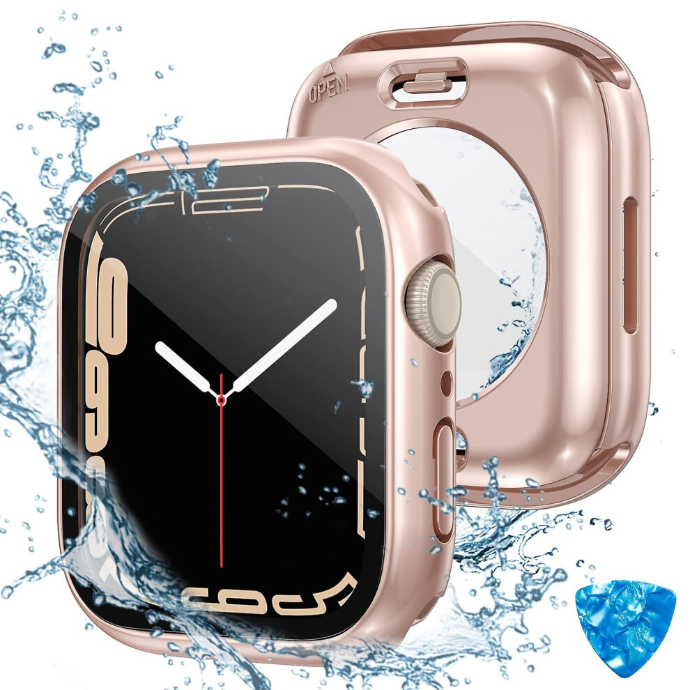 (Rose Gold, Iwatch 8 45Mm) Watch Protector Case Waterproof Pc Tempered Glass Face Shield For Iwatch 8 41Mm 45Mm Gold,Not,Specified 768679762178