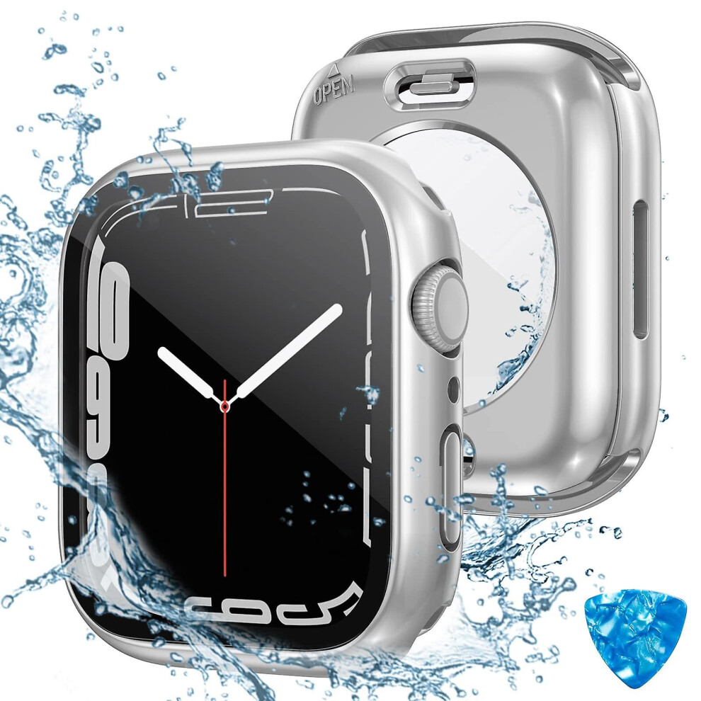(, Iwatch 8 45Mm) Watch Protector Case Waterproof Pc Tempered Glass Face Shield For Iwatch 8 41Mm 45Mm Silver 768679762116