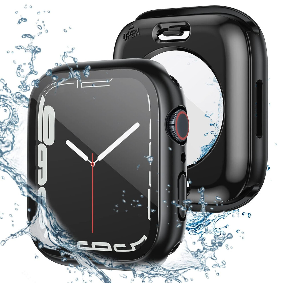 (, Iwatch 8 45Mm) Watch Protector Case Waterproof Pc Tempered Glass Face Shield For Iwatch 8 41Mm 45Mm Black 768679762239