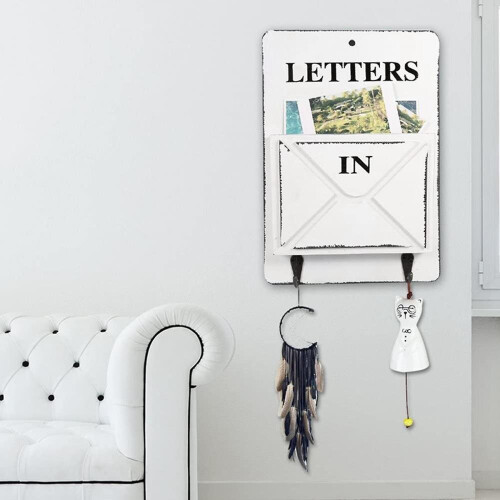 Wooden Mail Box Letter Rack Wall Mounted Sorter Storage Box (white) 2