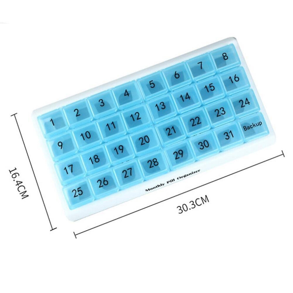 Hkhbjs Blue Monthly Pill Organizer 31 Compartments, Pill Organizer,