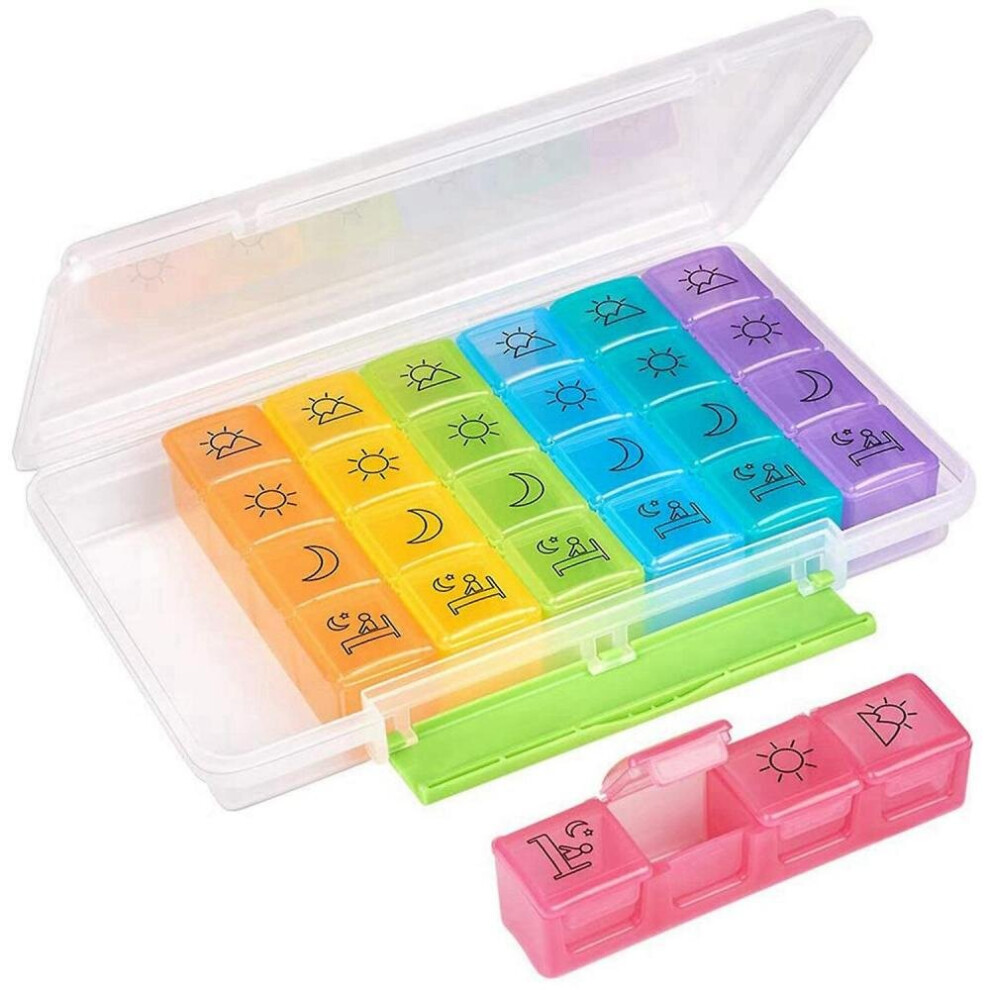 Hkhbjs Large Daily Pill Organizer 4 Times A Day, Weekly Pill Box