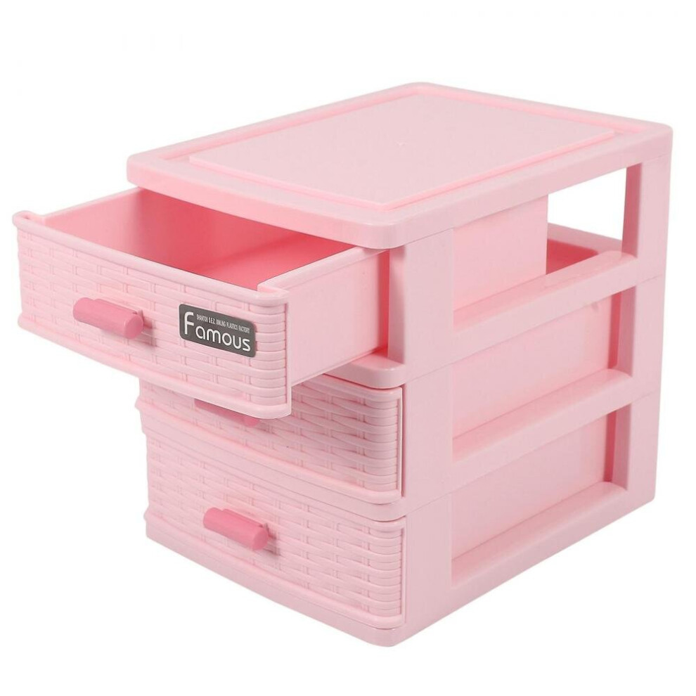 Plastic Drawer Designed 3 Compartment Jewelry Storage Box Pink