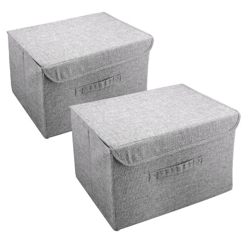 2 Pack Storage Boxes With Lids, Handles For Bedroom Office(grey)