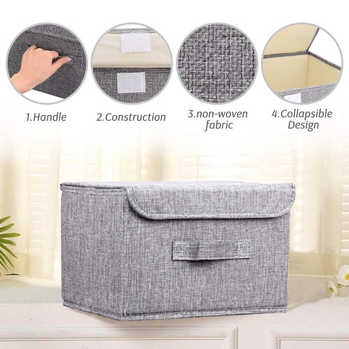 2 Pack Storage Boxes With Lids, Handles For Bedroom Office(grey) 1