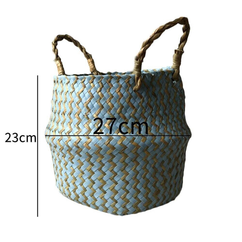 Natural Seagrass Woven Storage Basket For Home Decorations - Blue 1