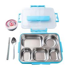 5 Compartments Lunch Box Stainless Steel Leak-proof Bento Boxes(blue)