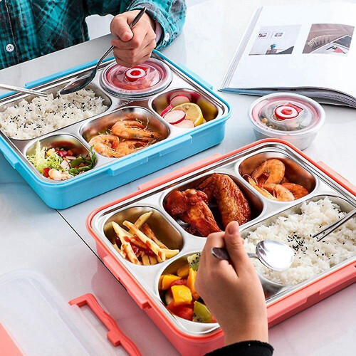 5 Compartments Lunch Box Stainless Steel Leak-proof Bento Boxes(blue) 1