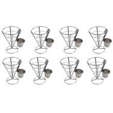 4 Pcs French Fries Stand Cone Basket Holder With Dip Dishe Cone Snack