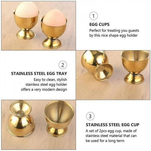 Egg Cups Set Stainless Steel Soft Tray Tool Holders Kitchen, Gold 1
