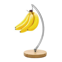 Banana Holder Stand, Banana Hanger With Metal Hook And Wooden Base