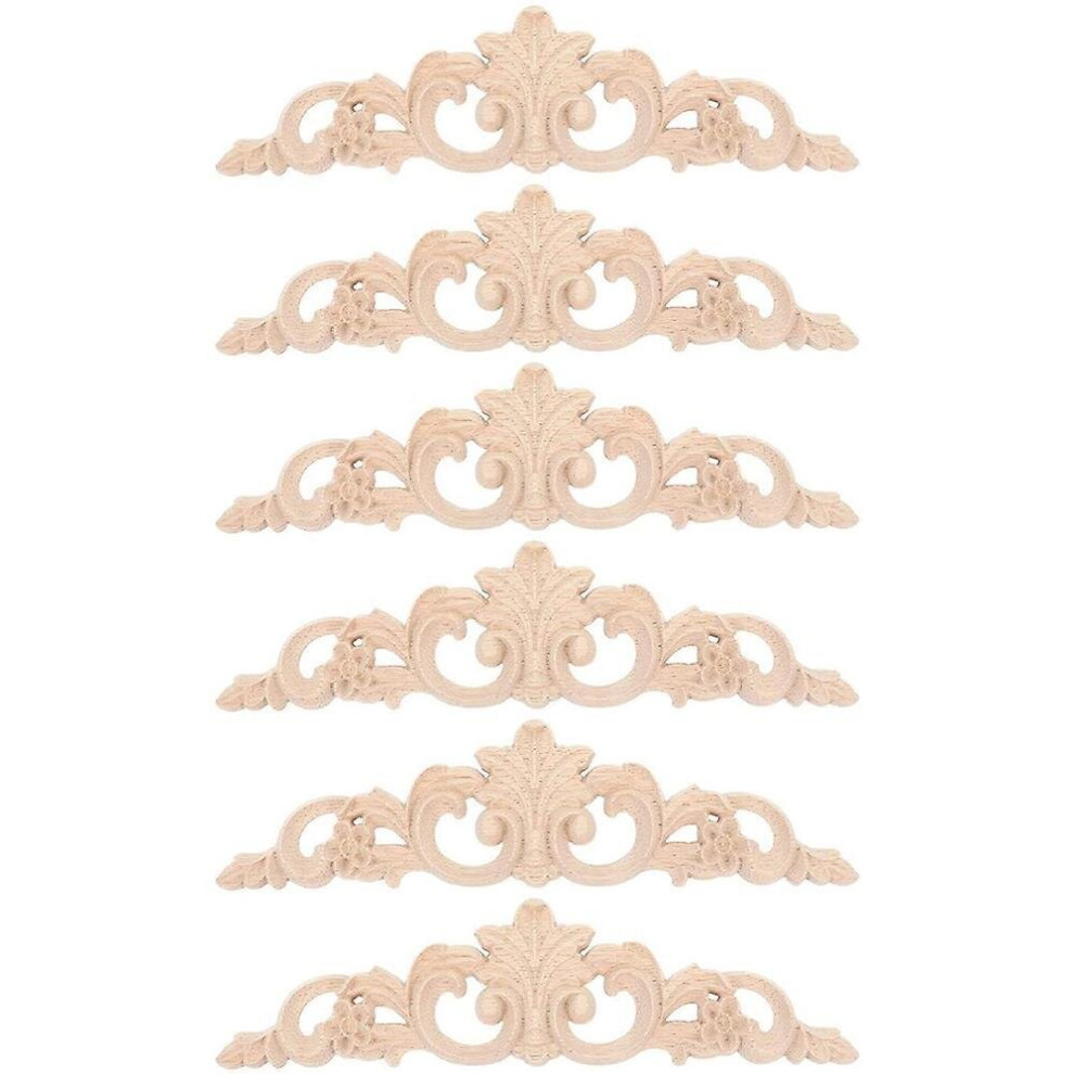 6pcs Onlay Wood Mouldings Wood Applique Wood Decal Carved Unpainted