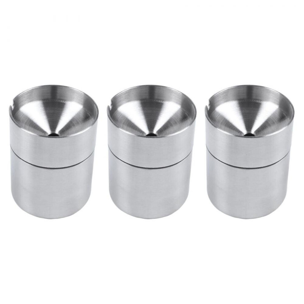 3X Stainless Steel Car Ashtray Smokeless Auto With Lid Ashtray 6933156121166