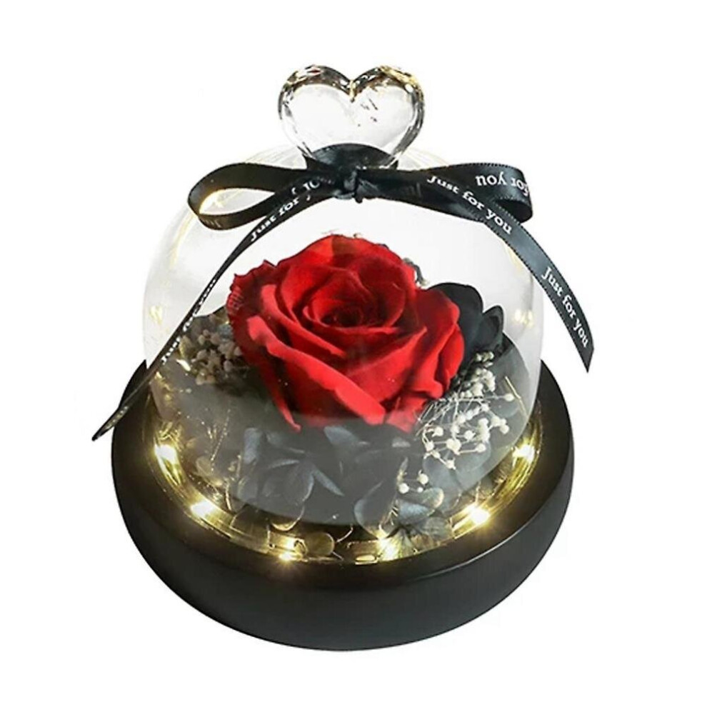 Natural Eternal Flowers Forever Preserved Rose In Glass Dome With Led