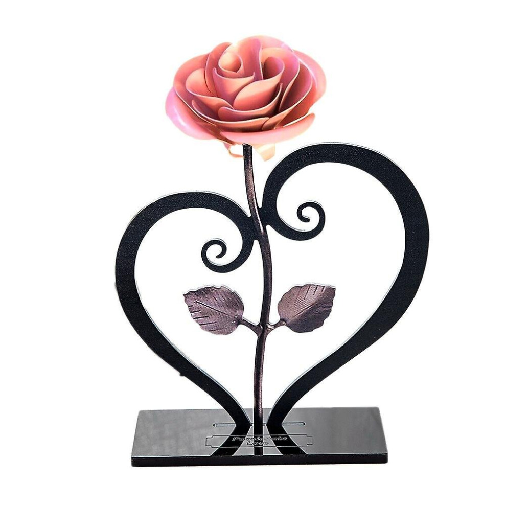 Iron Metal Rose Ornaments Rose With Heart-shaped Bracket(pink)