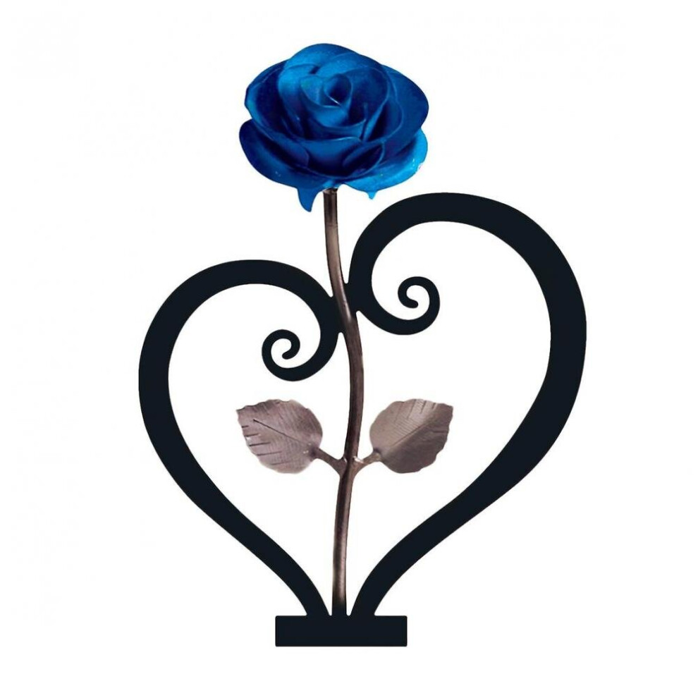 Iron Metal Rose Ornaments Rose With Heart-shaped Bracket(blue)