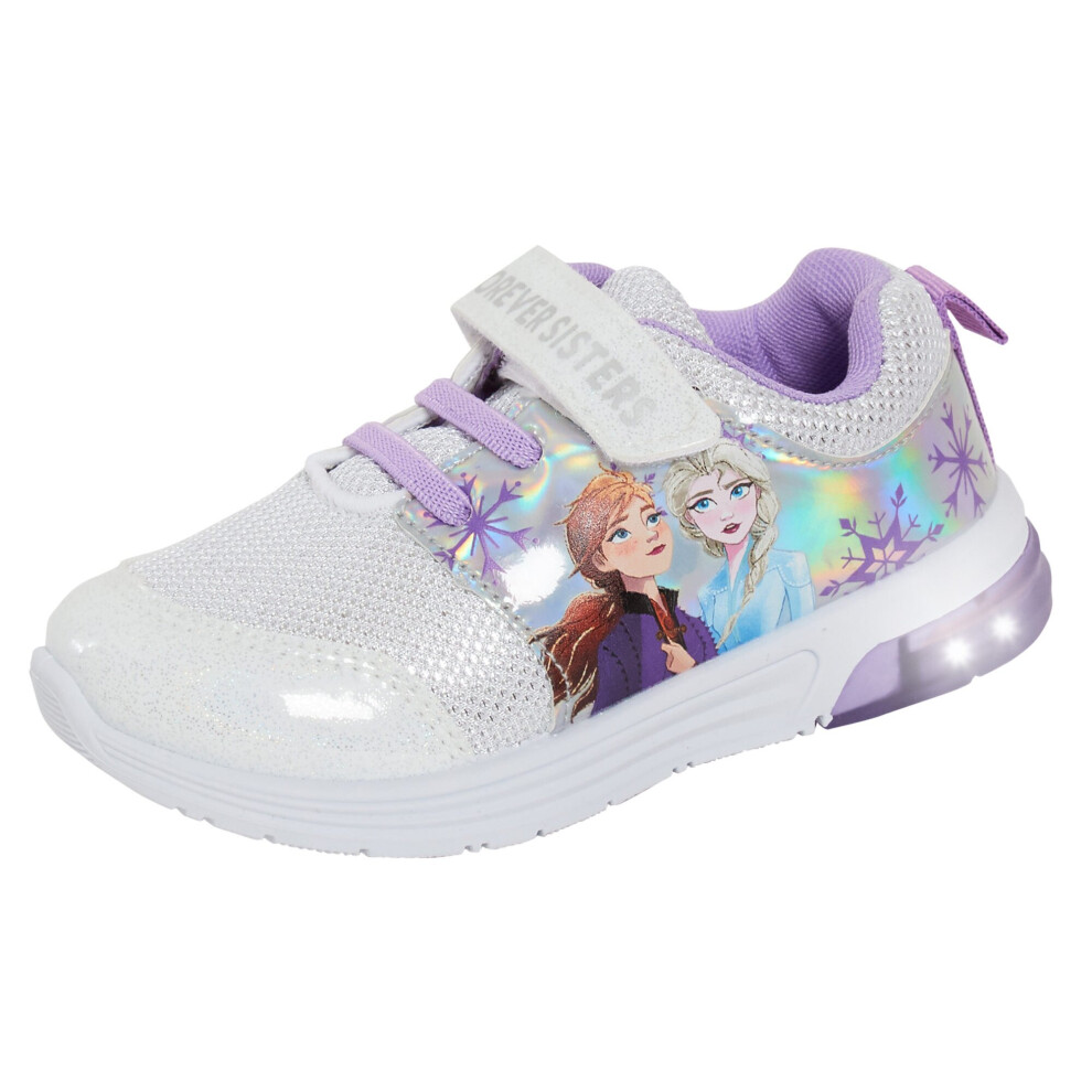 (10 UK Child) Disney Frozen Light Up Trainers Kids Elsa Anna Sports Shoes With Flashing Lights