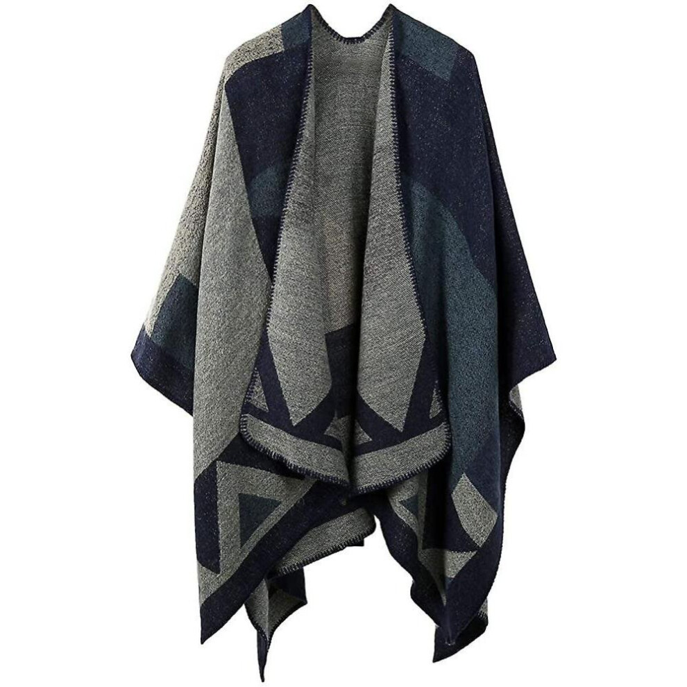 Winter Shawl Wraps Cape - Womens Warm Open Front Printed Reversible Oversized