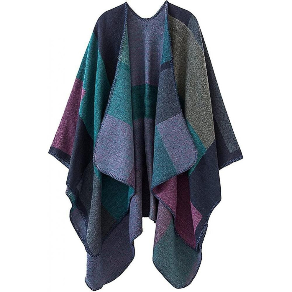 Womens Reversible Oversized Cape Warm Shawl Wrap Open Front Printed Blanket