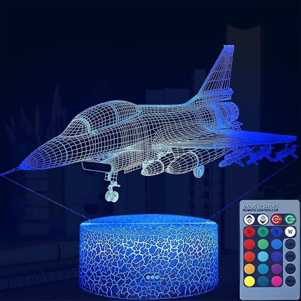 Shxx 3D Night Light For Kids Plane Fighter Airplane With Remote Control Smart Touch 16 Colors Changing 3D Illusion Lamp Nightnight, Gift Toy For Boy