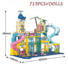 715pcs Diy Creative Water Park Slide House Building Block Model Small Particles For Children's Birthday Christmas Party Gifts