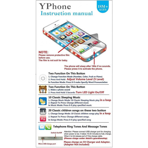 Phone Kids Learning Toy Play Cell Phone White With Usb Recharable 1