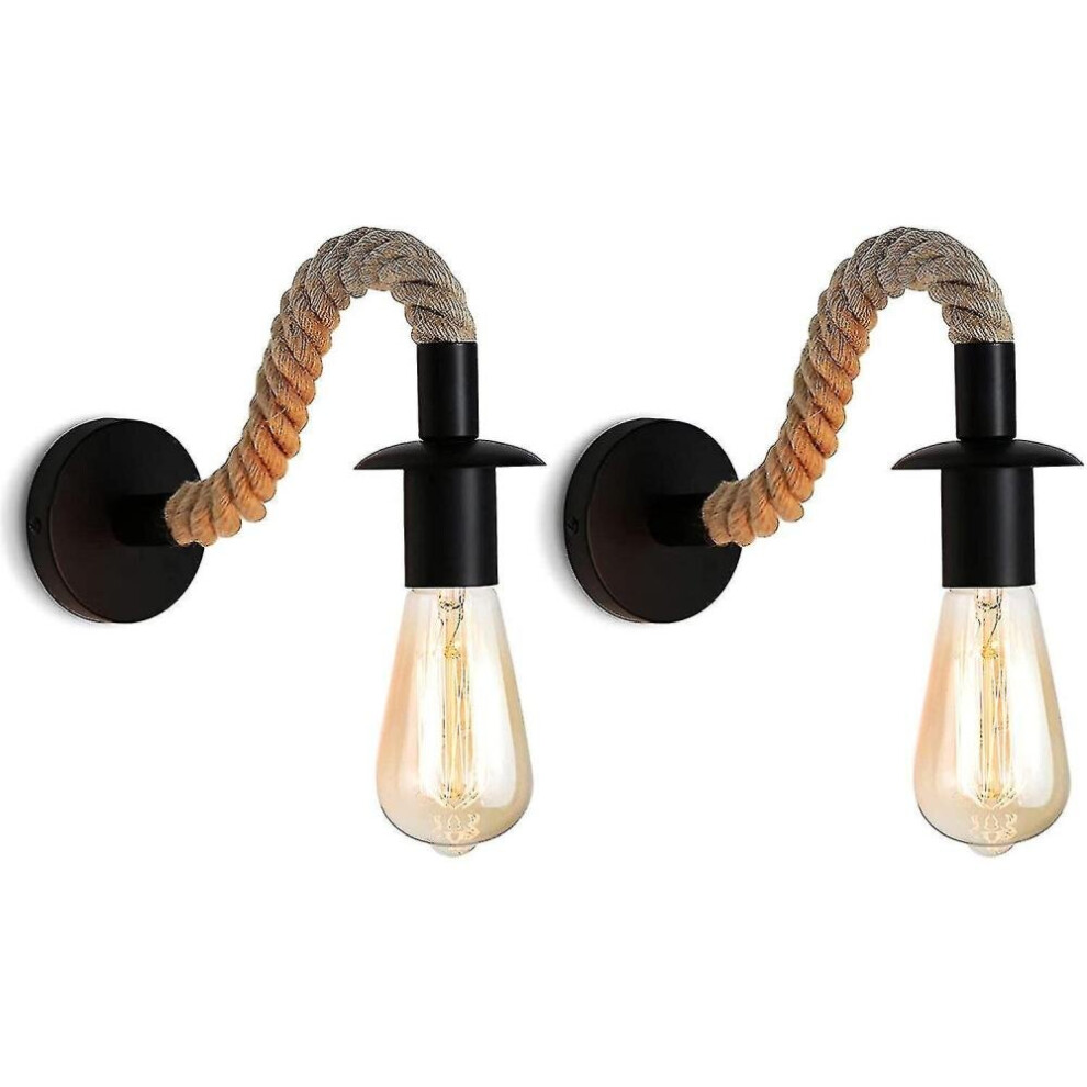 2pcs Retro Hemp Rope Wall Light Industrial Wall Sconce Fits Hallway