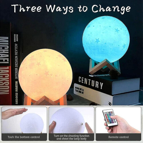 3D Moon Lamp 20cm 16 Colors, Usb Rechargeable Touchscreen Moon Night 1