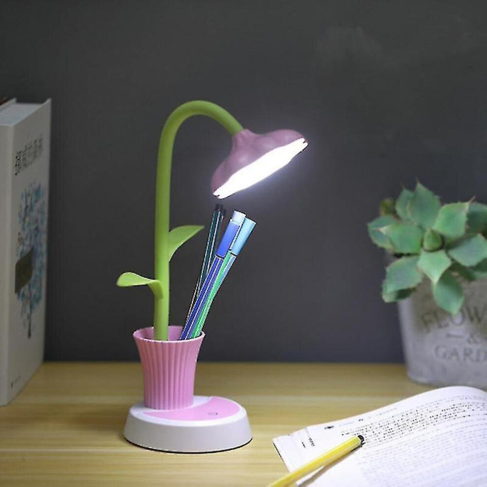 Kids Desk Lamp, Dimmable Bedside Lamp With Touch Sensor, Eye-friendly Reading Lamp With Pen Holder, Usb Rechargeable Table Lamp For Kids Girls (pink)