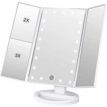 Sunrain Vanity Mirror, 3 Side Vanity Mirror Tabletop Mirror With 21 Led Foldable Dimmable 180 Degree Adjustable Rotation 1x 2x 3x