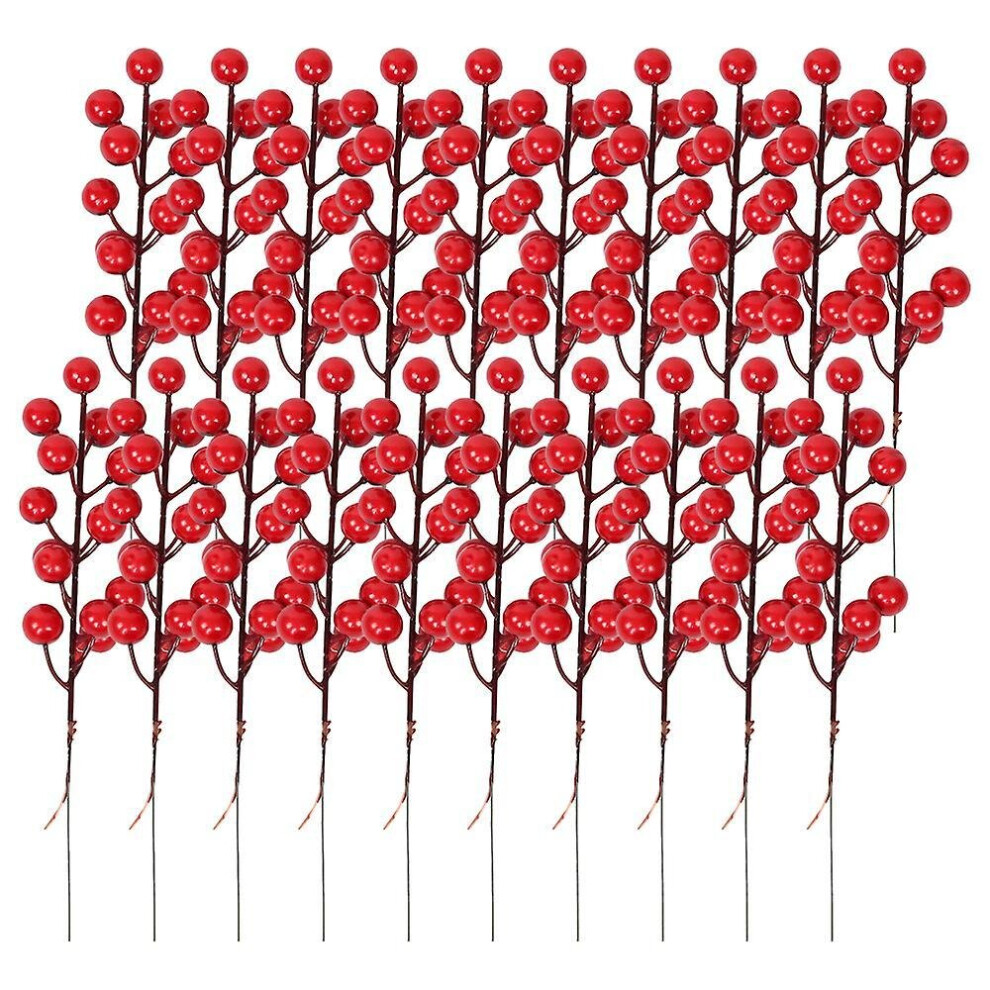 20pcs Christmas Glitter Red Berry Holly Berries Stems, Artificial For Christmas Tree Ornaments