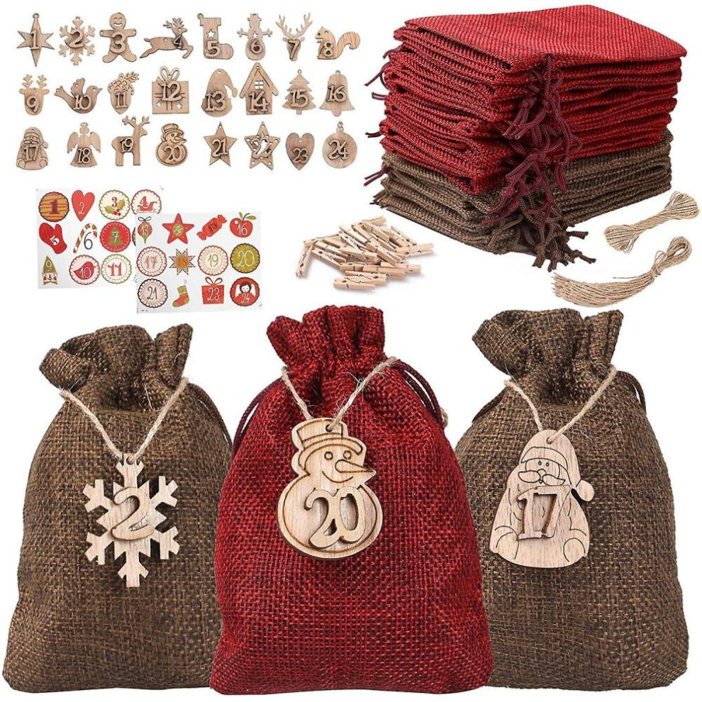 Hkhbjs Christmas Advent Calendar, 24 Pcs Advent Calendar Bags For Filling