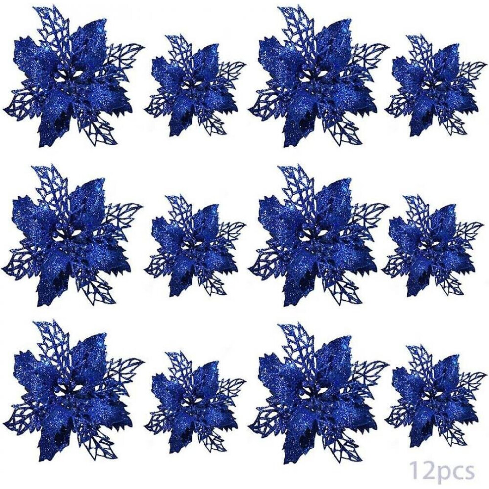 12pcs Christmas Simulation Flower, Christmas Flower, Christmas Tree Flower, Christmas Tree Decoration, Artificial Christmas Flowers (blue)