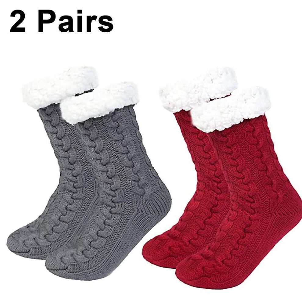 2 Pairs Floor Socks Winter Cozy Fluffy Warm Fleece Thick Non Slip