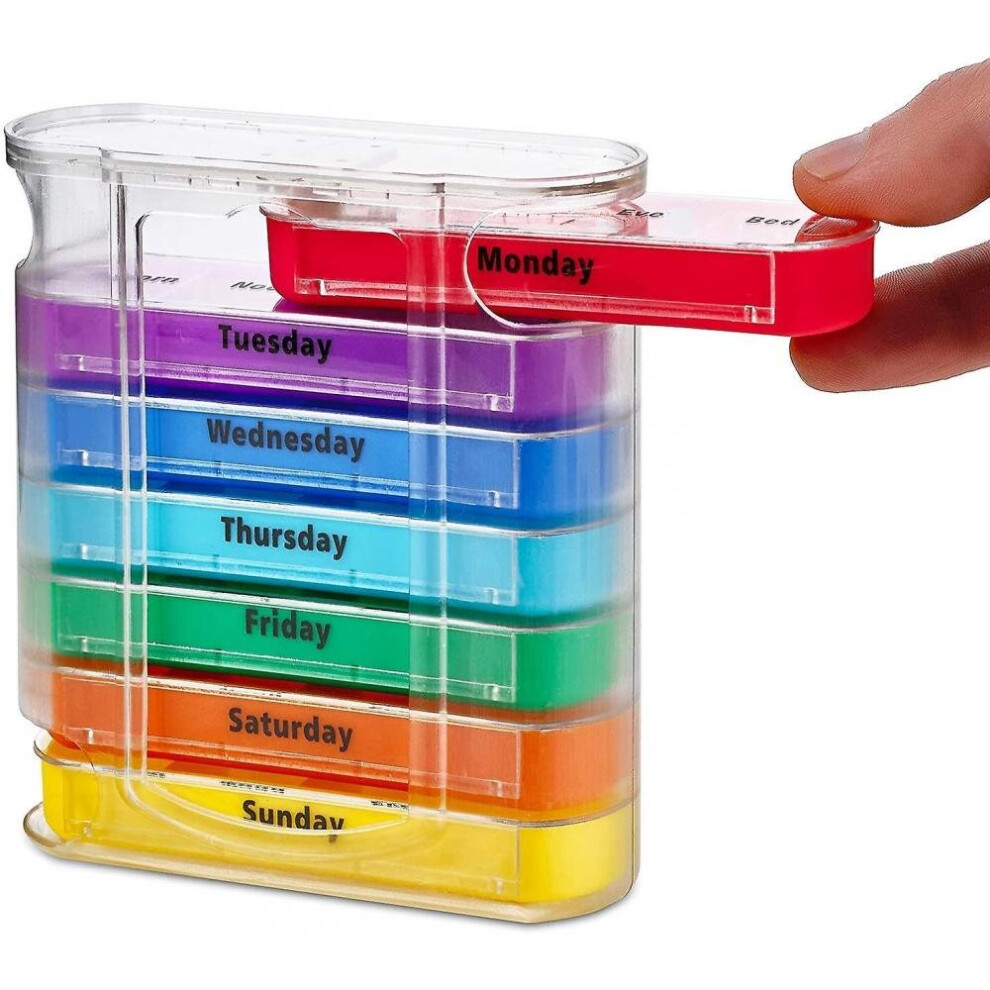 Weekly Pill Organizer, Four Times-a-day, 1 Dispenser With Stackable Am/pm Compartments