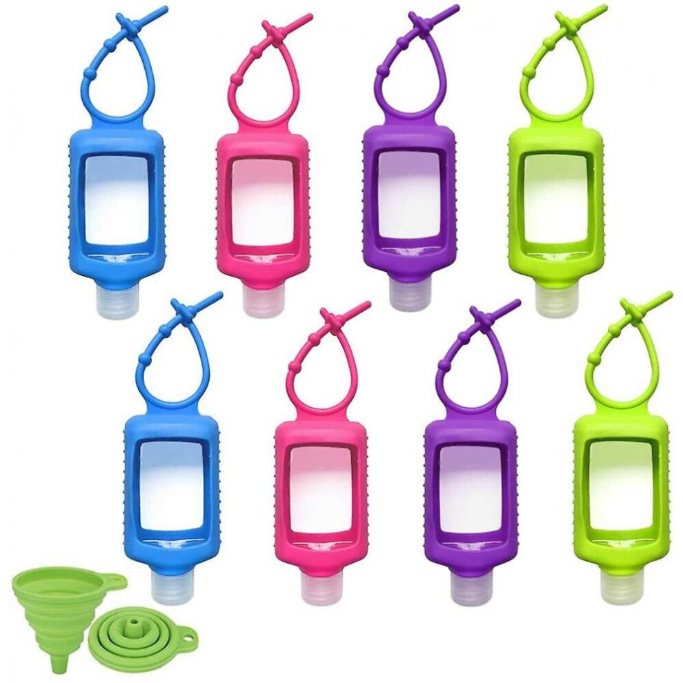 8 Pcs Hand Sanitizer Holder Keychain, 60ml/2oz Empty Travel Size Bottles With Silicone Keychain, Portable Plastic Leakproof Squeeze Bottles With Flip