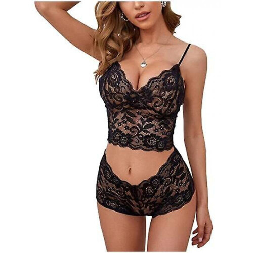 Sexy Sheer Floral Lace Pajamas Lingerie Set High Waist Sleepwear Bra