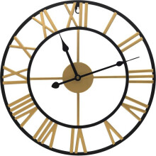 Big Garden Wall Clock Roman Numerals Skeleton Metal Large Outdoor Black Gold
