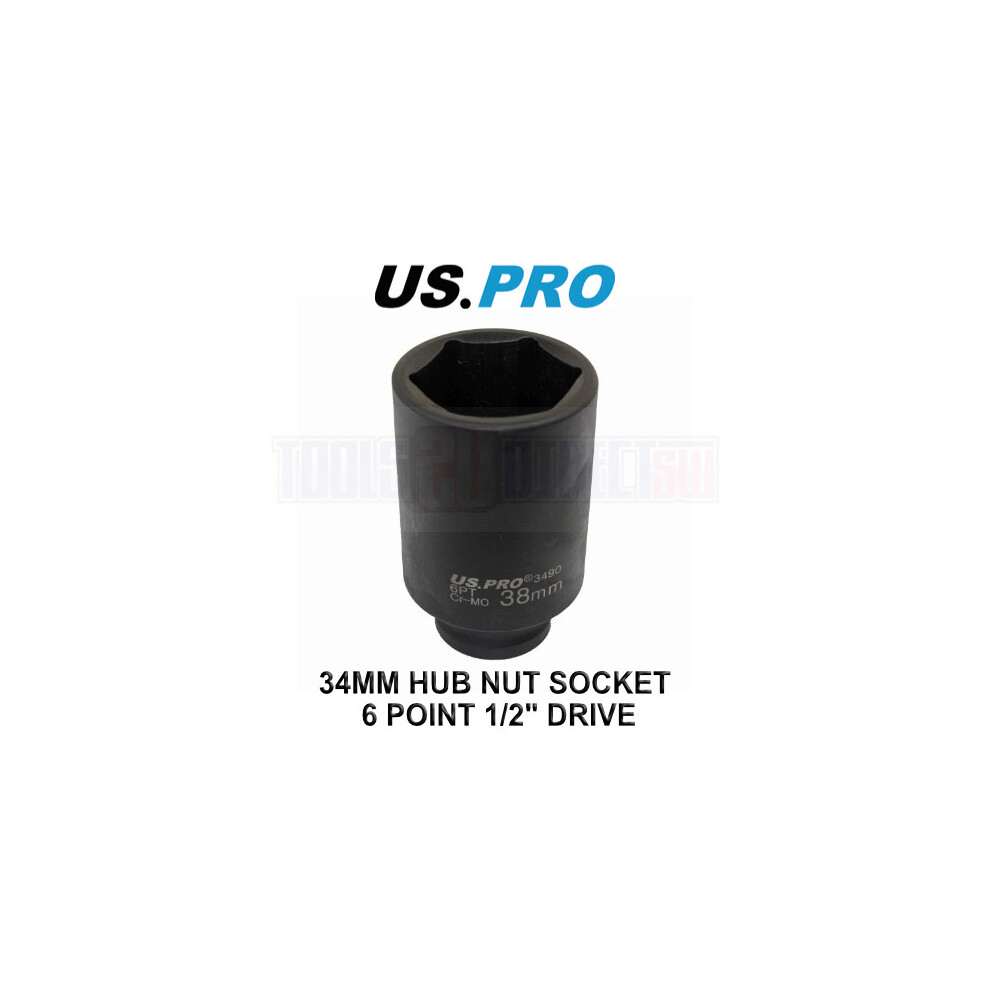 Us Pro Tools 34Mm 1/2" Dr 6 Point Deep Hub Nut Socket, Gearbox Etc 3489