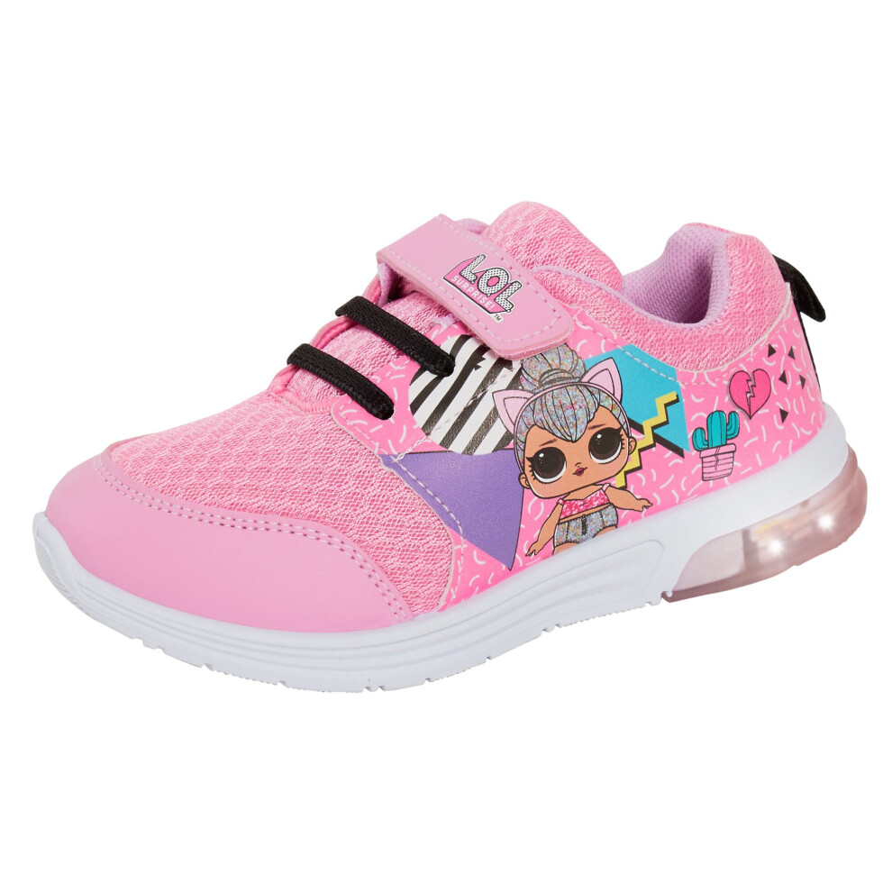 (11 UK Child) LOL Surprise Dolls Girls Light Up Trainers Kids Easy Touch Fasten Sports Shoes